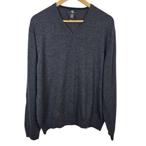 Calvin Klein Mens XXL Charcoal Gray V Neck Merino Wool Sweater Extra Fine Merino